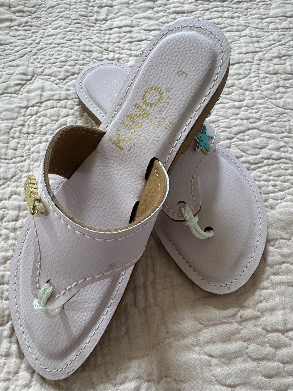 Kino Ligh Pink Leather Slide Sandals with Star Accent